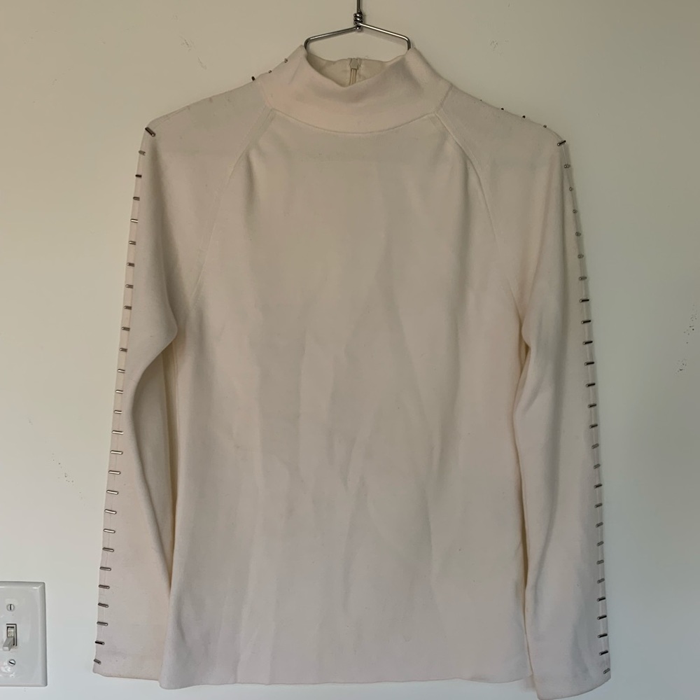 Balenciaga White Mock Neck Turtleneck Knit Top